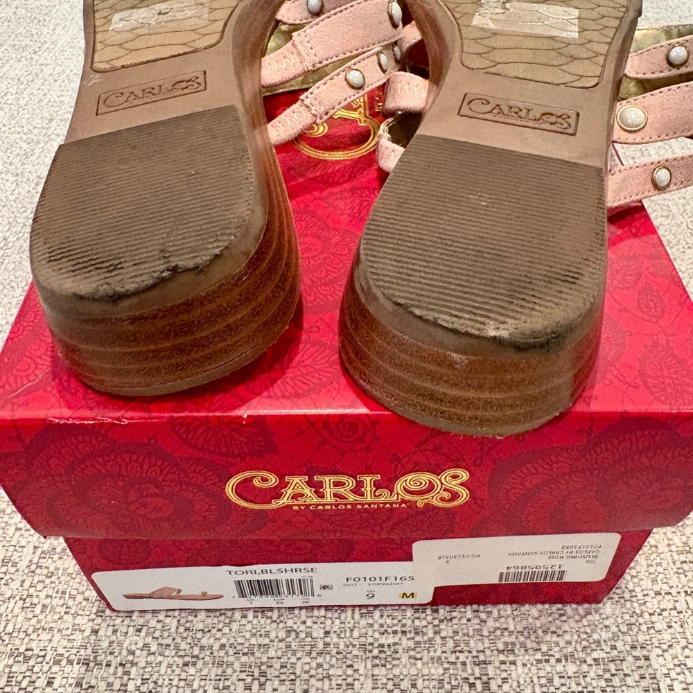 Carlos Santana Pink and Tan Studded Sandals - Picture 5 of 6